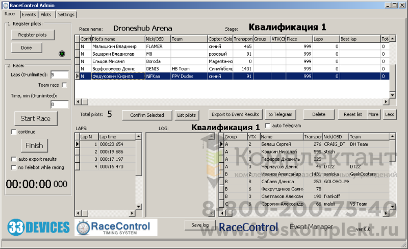Система хронометража для гонок дронов RaceControl (Управление гонкой) (IR)